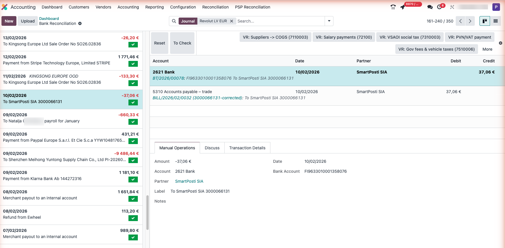A bank journal in Odoo fed by multiple payment providers